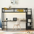 thumbnail image 6 of Twin XL Size Loft Bed with Desk and Stairs, Metal Loft Bed Frame with Wardrobe and USB Charging Station, High Loft Bed with LED Light for Teens Adults-Black, 6 of 9