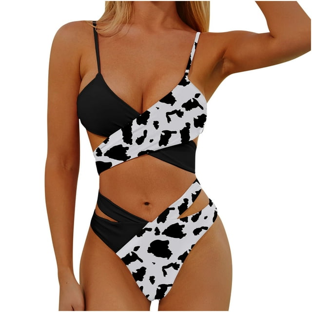 EGNMCR Bikinis Ensemble pour Femmes Bicolores Mode Décontractée Taille Fine avec Découpe Ensembles de Bikinis