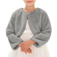 thumbnail image 2 of Fewfanhot Fuzzy Faux Fur Long Sleeve Bolero Shrug, Single Button Cropped Dress Cover Up Jacket for Girls Gifts, 2 of 5