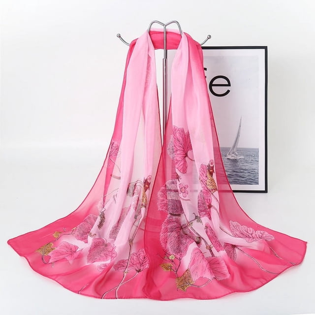 Nvzi Elegante bufanda cuadrada, nueva bufanda de gasa, moda de primavera, bufanda fina estampada, decoración, chal de protección solar, 1 pieza (rosa)