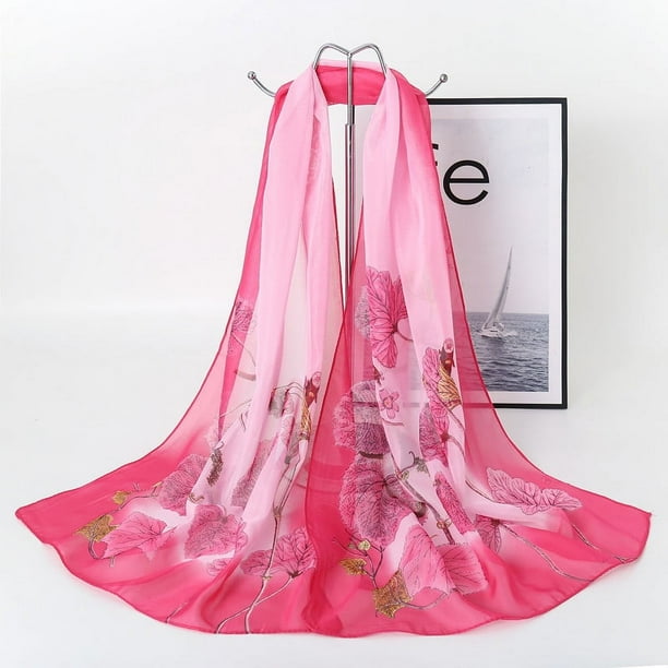 Nvzi Elegante bufanda cuadrada, nueva bufanda de gasa, moda de primavera, bufanda fina estampada, decoración, chal de protección solar, 1 pieza (rosa)