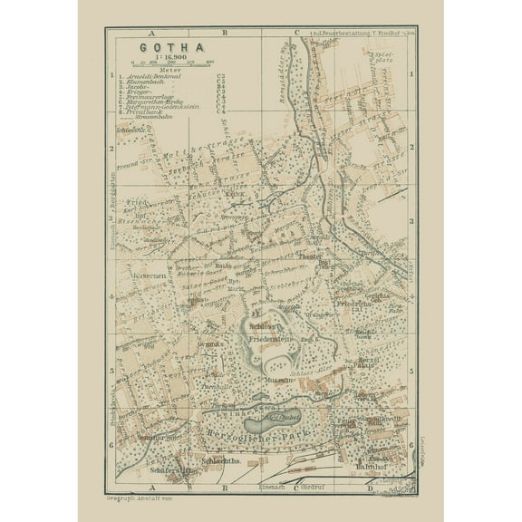 Historic Map - Gotha Germany - Baedeker 1914 - 23 x 32.80 - Vintage Wall Art