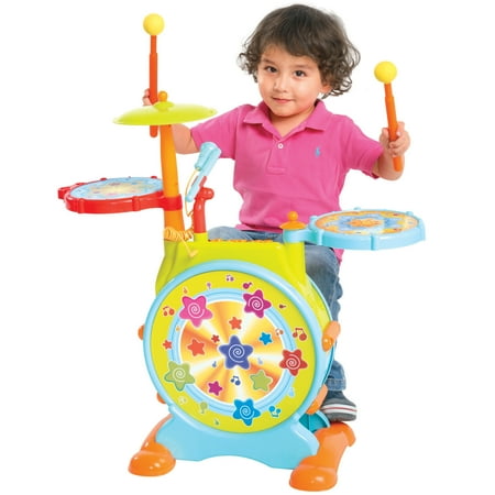 Electronic Drum Set Kids Best Choice Products Kids Electronic Toy Drum Set with Adjustable Sing-along Microphone and Stool ()