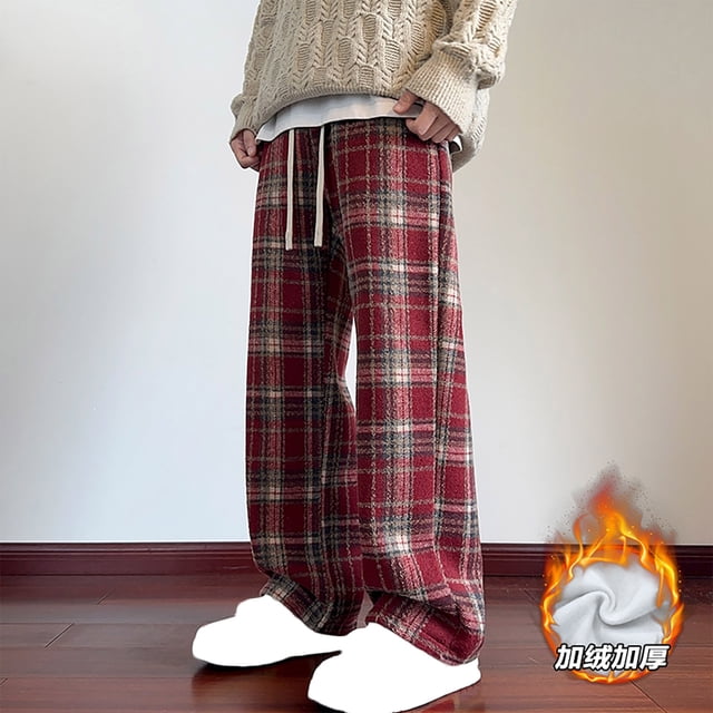 Pantalones de pijama largos de poliéster para hombre, informales, con estampado a cuadros, holgados y deportivos.