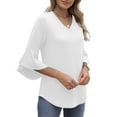thumbnail image 5 of CheerKidz Women's Casual V-Neck Lace Sleeve T-Shirt Solid Color Loose Fit Top for Everyday Wear Soft Stretch Fabric Comfortable(White,2XL), 5 of 8