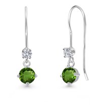 Gem Stone King 14K White Gold Green Tourmaline and Lab Grown Diamond Earrings for Women | 0.63 Cttw | Gemstone October Birthstone | Round 4MM