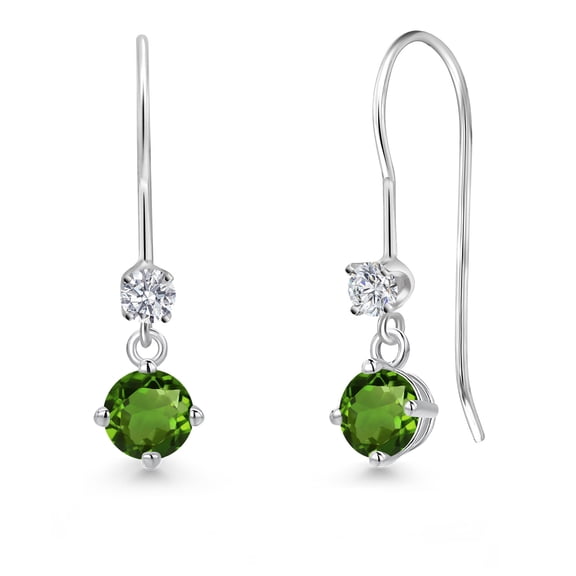 Gem Stone King 14K White Gold Green Tourmaline and Lab Grown Diamond Earrings for Women | 0.63 Cttw | Gemstone October Birthstone | Round 4MM