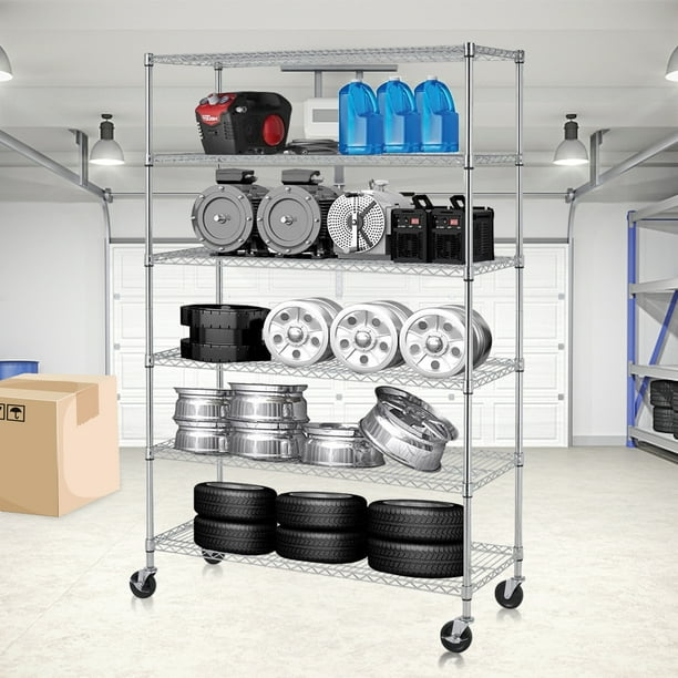YRLLENSDAN Wire Shelving with Wheels, Adjustable Steel Storage Rack 6