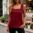 thumbnail image 2 of Olyvenn Women's Summer Solid Square Neck Pleated Cami Top Sleeveless Pullover Casual Loose Fit Tank Top Wine L, 2 of 7
