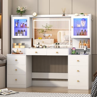 white and rose gold dressing table Furniture of America Cadence Traditional 3-Piece Vanity Set, Rose Gold