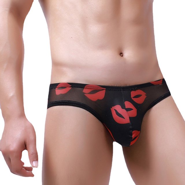 Fridja Slips Courts pour Hommes Lèvres Rouges Charmants Confortables Slips Épicés Taille Basse Gaze Transparente sous-Vêtements Fins pour Performance Sportive