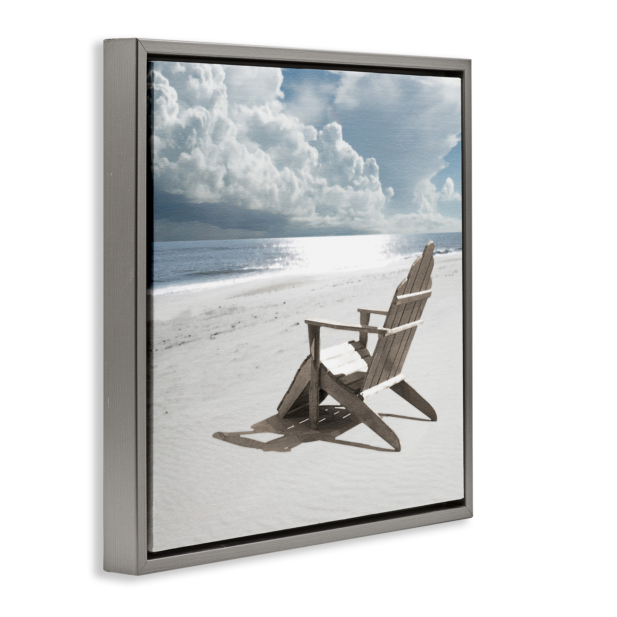 Stupell Industries Rolling Clouds Beach Coastal Photography Gray Floater Framed Canvas Art Print Wall Art, 25 x 25