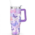 thumbnail image 2 of Watercolor Butterfly Gradient 40 Oz Tumbler with Handle Lid and Straw, Stainless Steel Double Walled Vacuum Insulated Cup, Cute Birthday Gifts Tumbler for Women Men Friends, 2 of 7