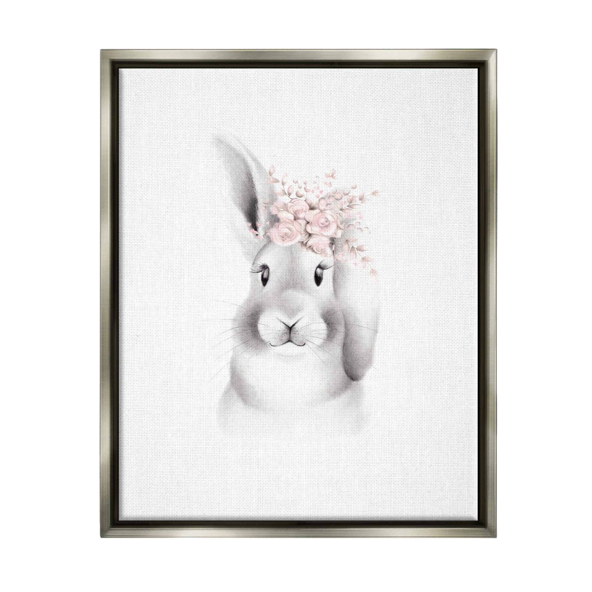 Stupell Industries Sketched Fluffy Bunny Flowers Luster Gray Framed Floating Canvas Wall Art, 24x30, by Studio Q