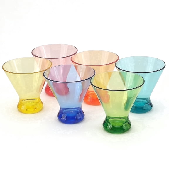 Yalilong 9 oz Stemless Martini Glasses Set of 6, Heavy Base Stable Cocktail/Drink/Juice/Margarita Glasses, Reusable Acrylic Drink Cups, BPA-Free, Shatter Proof, Dishwasher Safe (Multicolor)