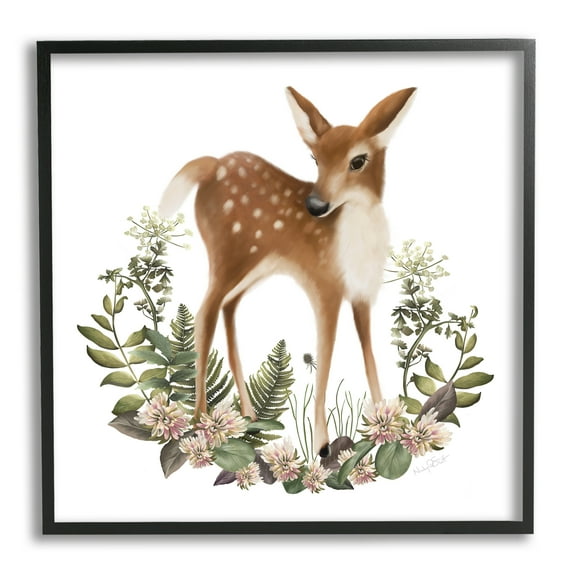 Stupell Industries Floral Bramble Deer Animals & Insects Painting Black Framed Art Print Wall Art, 12 x 12