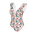 thumbnail image 4 of Yiaed Cartoon Poodle Dog Print Women's Ruffled One Piece Swimsuit V Neck Swimwear Slimming Monokini for Woman-XX-Large, 4 of 8