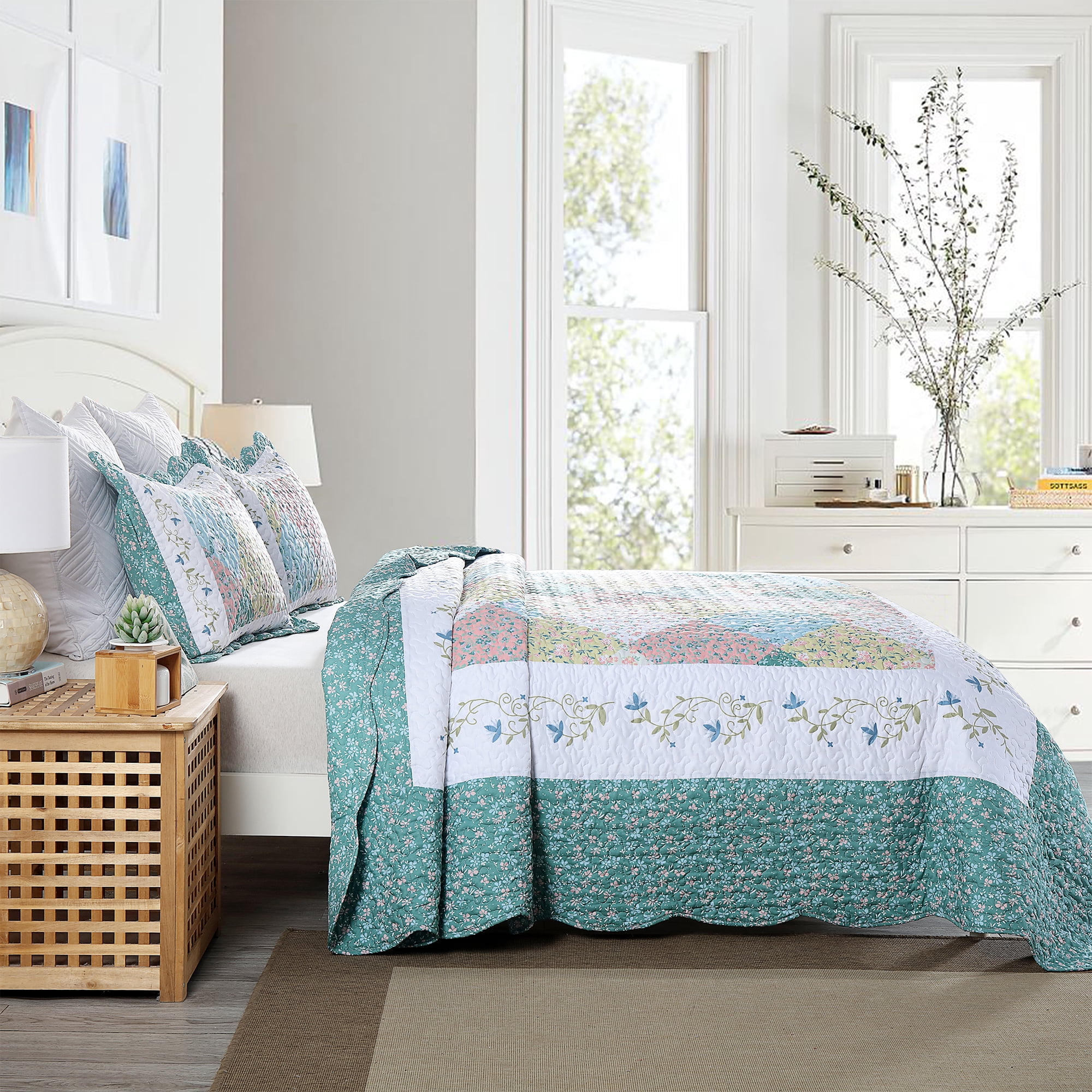 MarCielo 3 Piece Printed Quilt Set Lightweight Bedspread Set B027