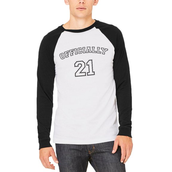 Milestone Birthday Athletic Officially 21 Mens Long Sleeve Raglan T Shirt White-Black MD
