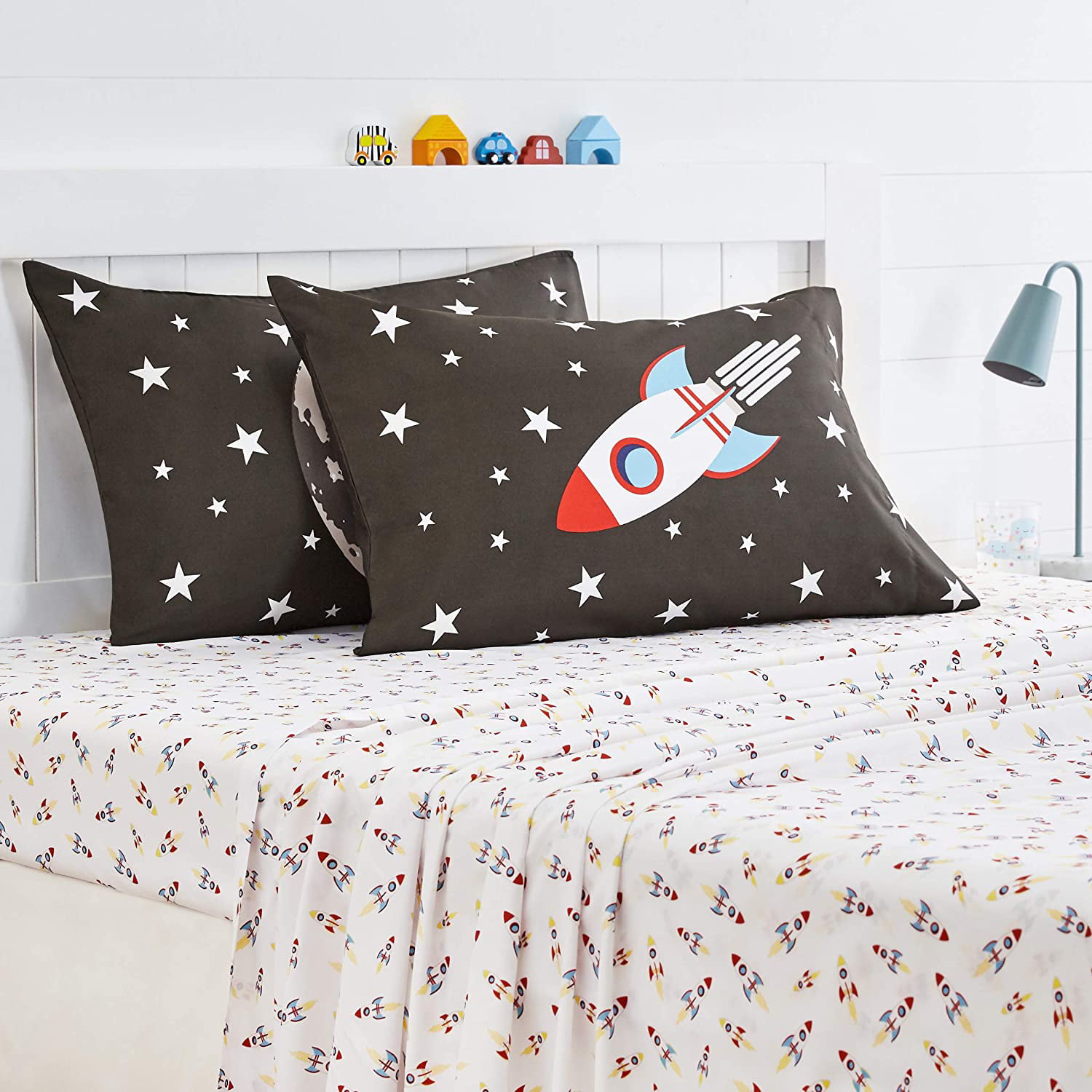 Space Rocket Full/Queen SLEEP ZONE Kids Comforter and Pillow Sham Set Easy-Wash Ultra Soft Brushed Microfiber Fade Resistant 3 Piece 