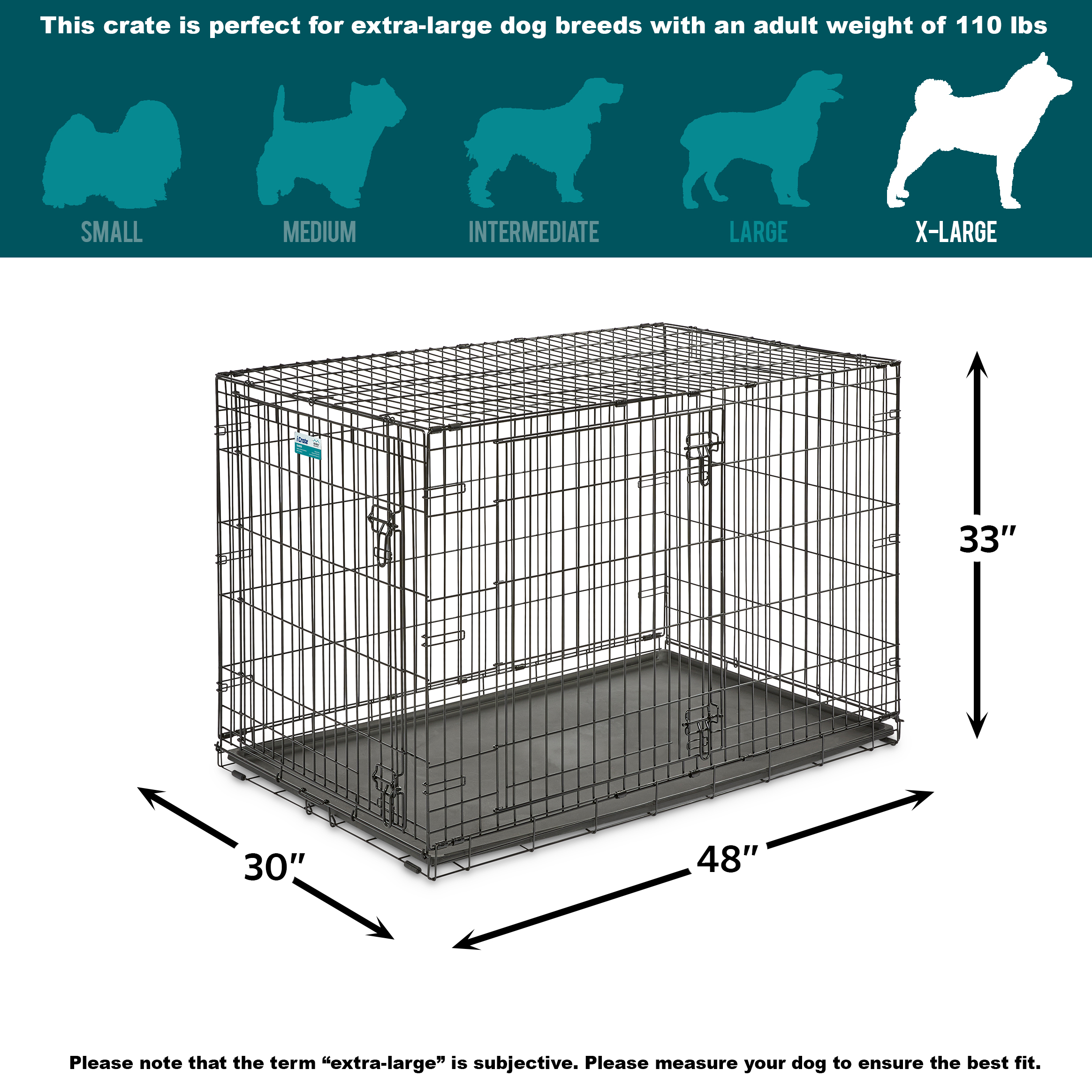 MidWest Homes For Pets Double Door iCrate Metal Dog Crate, 48 ...