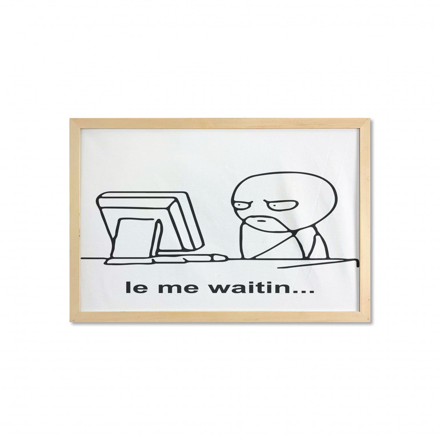 Humor Wall Art with Frame, Stickman Meme Face Looking at Computer
