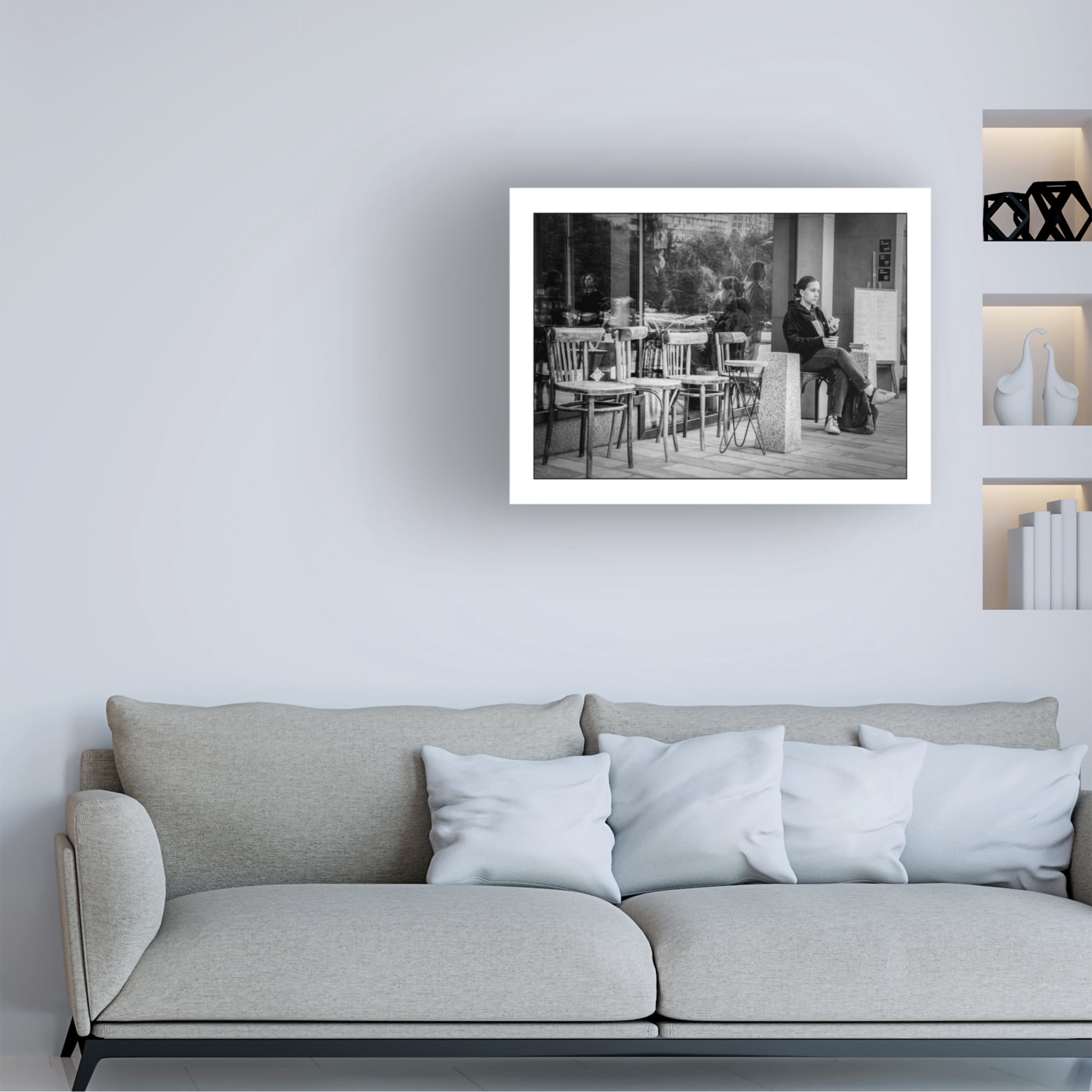 Canvas Wall Art - Yury A Melnikov 'City Girl Coffee Loneliness' Wall Art for Living Room, Bedroom, or Office Décor by Trademark Fine Art - 24 x 18 Inches
