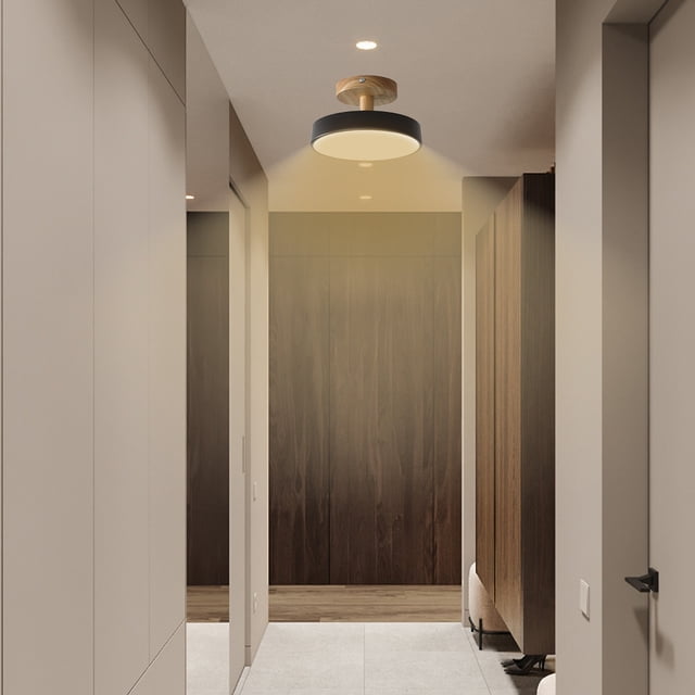 Hallway Ceiling Light LED – Modern Wooden and Iron Fixture with Acrylic Shade, Rust Resistant, Multiple Color Options, for Entryway, Corridor, Balcony, or Cloakroom