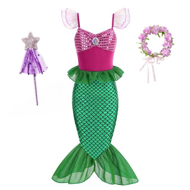 Vestido de sirena para niñas, disfraz de princesa Ariel para baile de graduación, vestido de cosplay para niñas, vestido informal de verano para fiesta de cumpleaños y Halloween