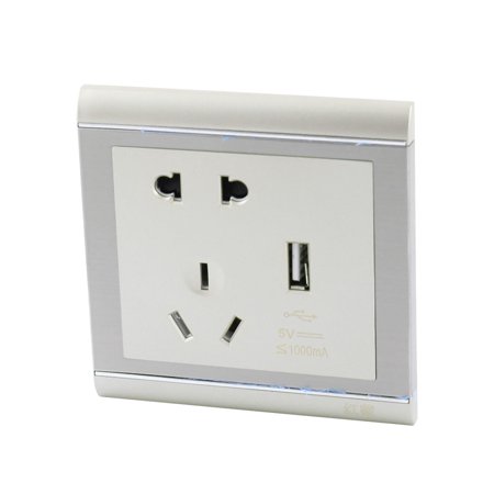 AC 110-250V 10A Gray Wall Socket Outlet Power DC 5V 1A USB ...