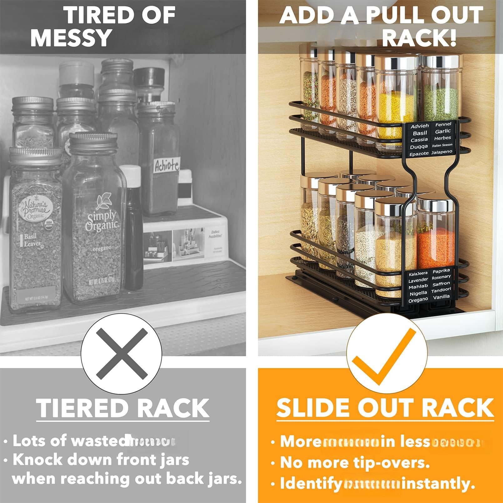 Pull Out Spice Rack Organizer For Cabinet  Heavy Duty Slide Seasoning Kitchen With Labels 4.5" W X10.75 D X8.5 H 1 Drawer 2-tier