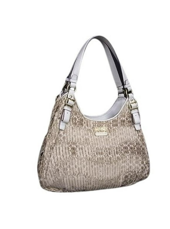 Pre-Owned COACH Signature Madison Gathered Handbag 18886 in Gold and Ivory Canvas...
