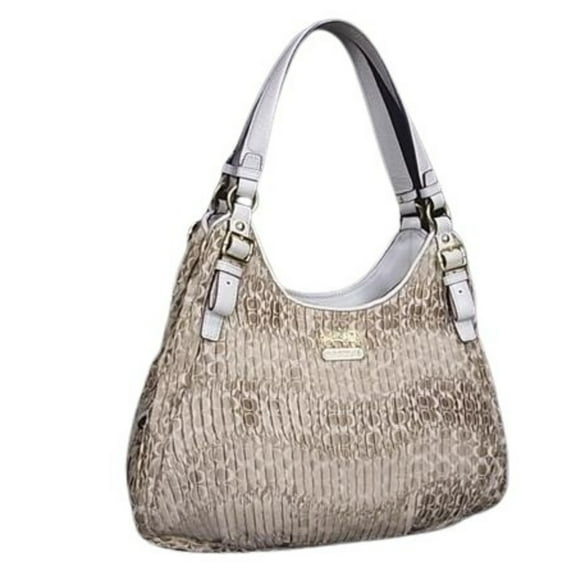 Pre-Owned COACH Signature Madison Gathered Handbag 18886 in Gold and Ivory Canvas...