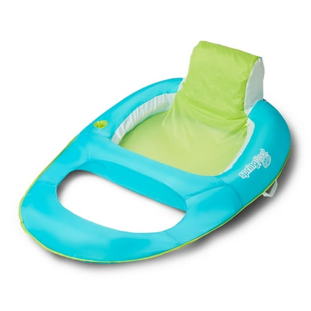 SwimWays Spring Float Swimming Pool Lounger Chaise Inflatable Floating Chair w/Cup Holder, Aqua & Lime
