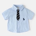 thumbnail image 3 of Faraee Toddler Baby Boy Clothes Cotton Linen Short Sleeve Button Down Shirt Shorts Set 2Pcs Summer Outfits Gentleman Suit 2t 3t 4t 5t 6t 7t Blue, 3 of 9