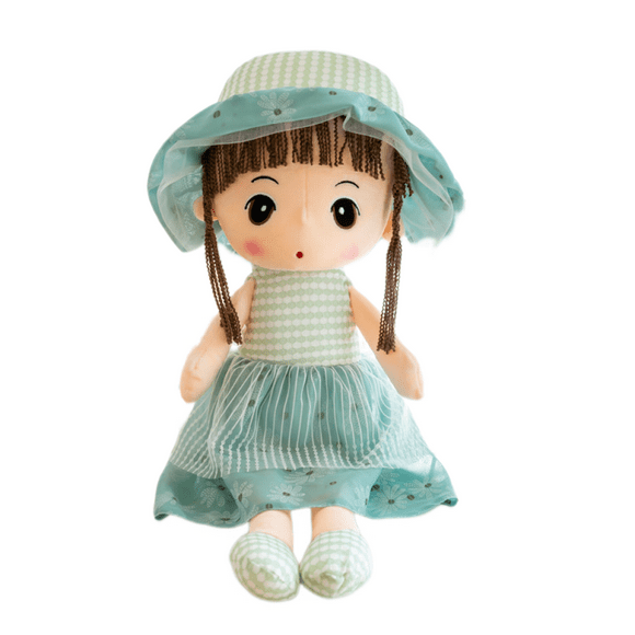Ikasus Soft doll with clothes, 17.7 inch cute rag doll rag doll plush stuffed toy with hat skirt handmade princess plush toy girl (green)
