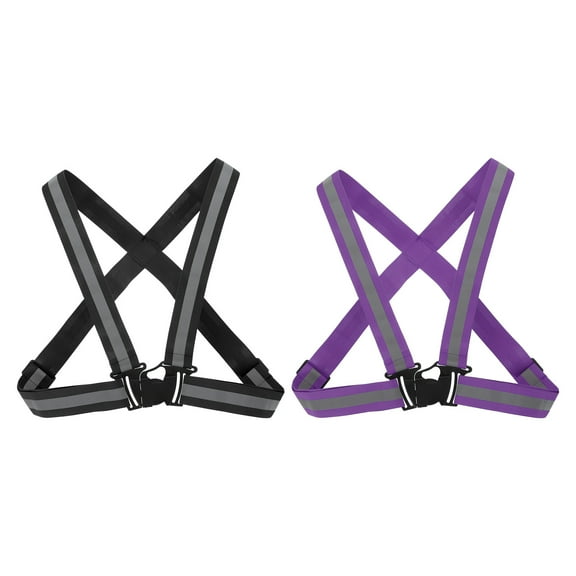 Adjustable Reflective Running vest Gear, 2 Pack High Visible reflective straps fit all ages, Purple/Black