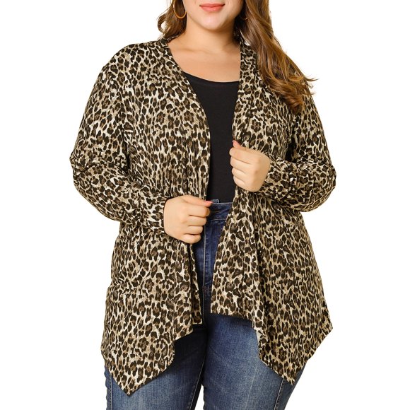 GRACE & GRANDEUR Women's Plus Halloween Leopard Prints Front Opening Cardigan