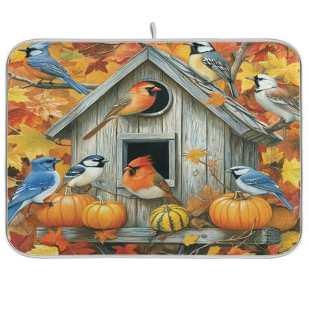 

WOBOGO Warm Birdhouse Kitchen Drying Mat Heat Resistant Drainage with Non-Slip Rubber Backing Hides Stains Super Absorbent Easy to Clean 16×18in