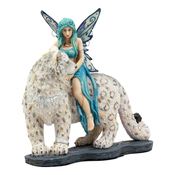 Ebros Large Blue Frost Fairy Riding Snow Leopard Statue Home Decor Mythical Fantasy Sculpture