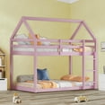 thumbnail image 2 of Aukfa Bunk Bed Twin Over Twin, Junior Wooden Floor House Bunk Bed Frame for Kids Boys Girls, Pink, 2 of 8
