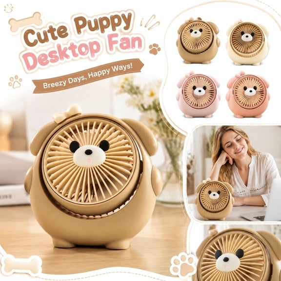 Portable Desk Fan Rechargeable Personal Table Fan with Puppy Shaped Design Cordless Solution for Home Dorm Room Decor and Bedside Table Air Circulation,1Pack Beige