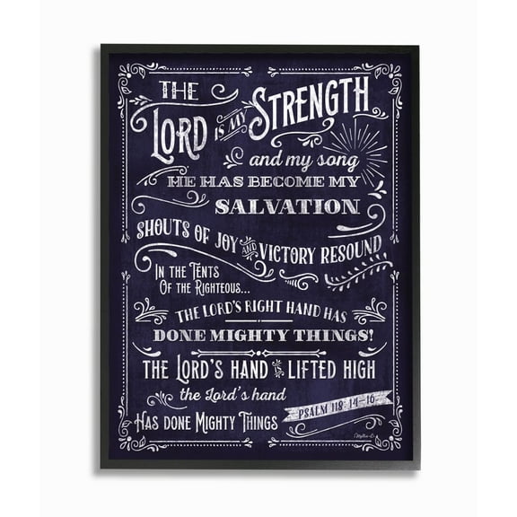 Stupell Industries Lord is My Strength Faith Based Psalm Text Blue White Designed by Mollie B.