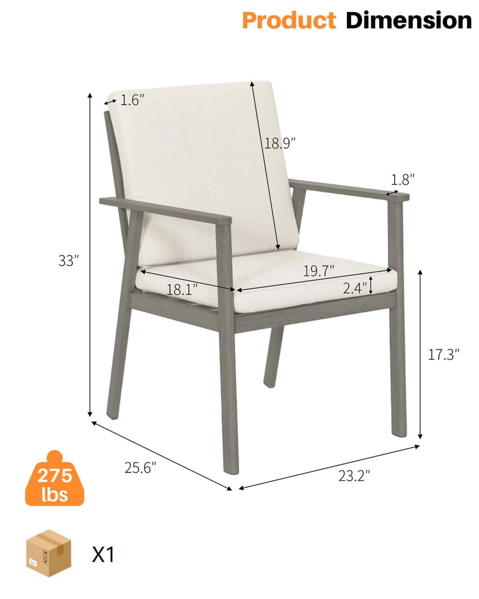 Outdoor Patio Dining Chairs Set of 4, Aluminum Outdoor Dining Chairs with Thick Cushions, All Weather Rustproof Patio Furniture for Garden, Deck, Porch, Poolside, Gray
