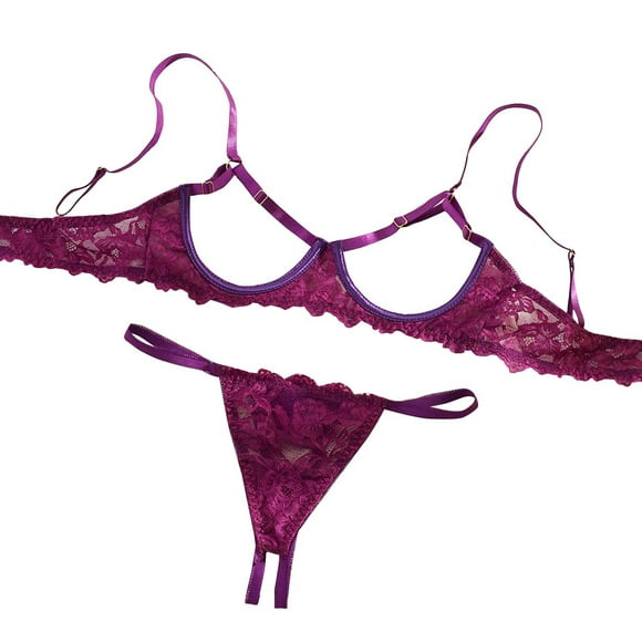 Sexy Underwire Floral Lace Sheer Lingerie Set Outfits For Women See Through Bra And Panty 2 Piece Mesh Bodysuit for Women Sexy Lingerie