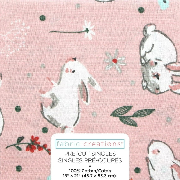 Fabric Creations Pink with White Painted Bunnies Fat Quarter Pre-Cut Fabric - 18" x 21" / 45cm x 53cm