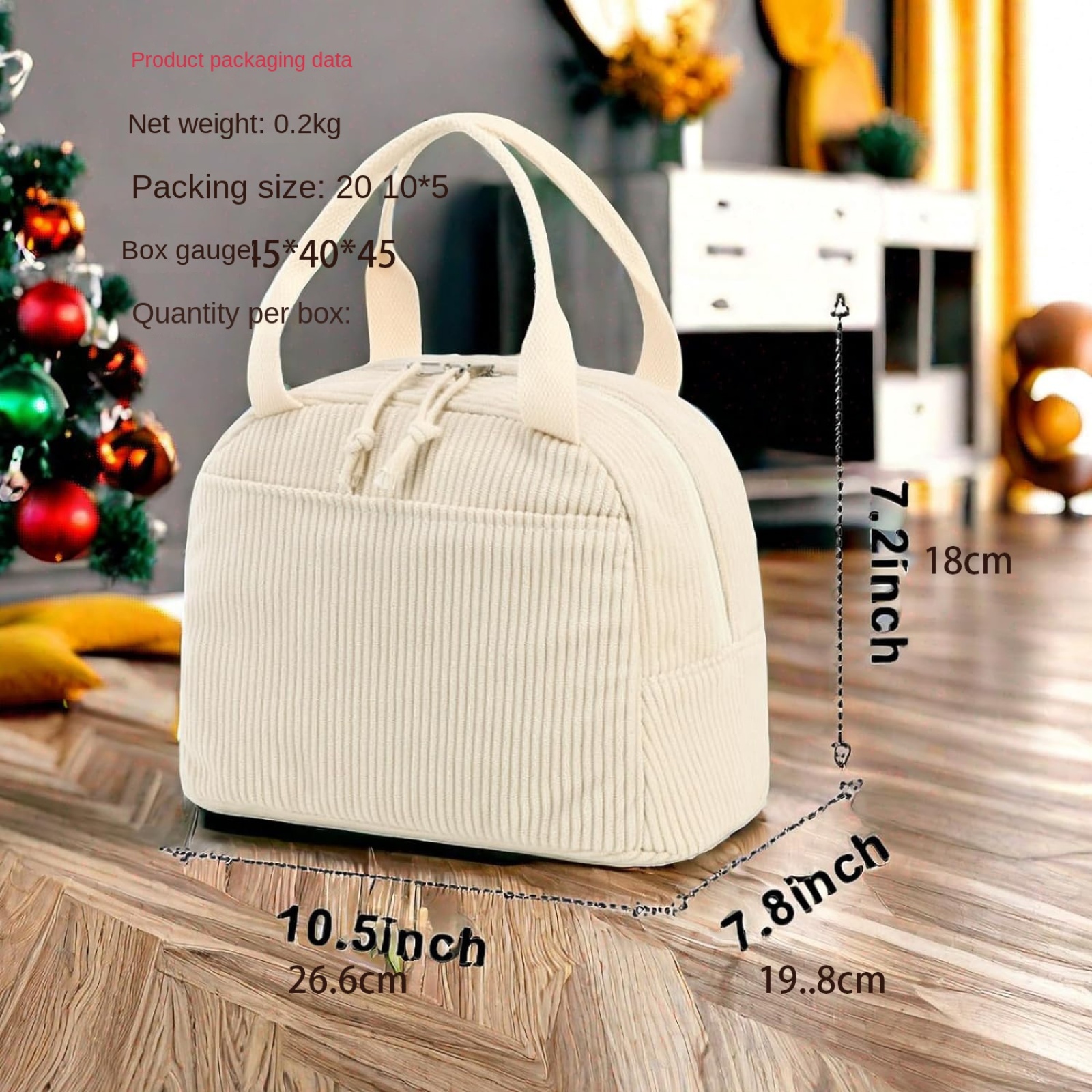 SQDWYGG Lunch Bag Cute Corduroy Lunch Handbag Reusable Insulated Lunch Box Large Capacity Insulated Refrigerated Box,Beige strawberry