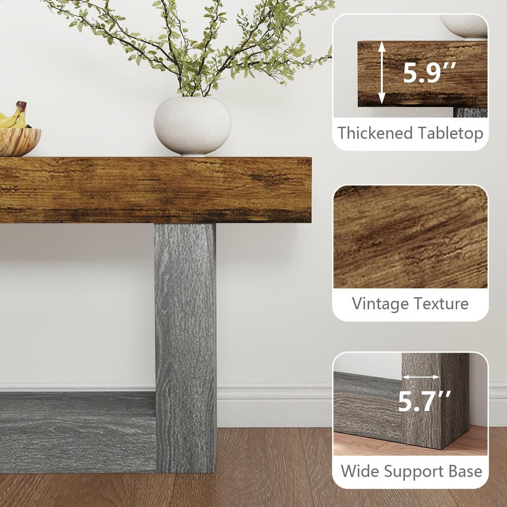 Barara King Console Table, Entryway Table, Console Sofa Table, Display Shelf,63" Wood Console Table, Farmhouse 2-Tier Sofa Table Entryway Table,Brown