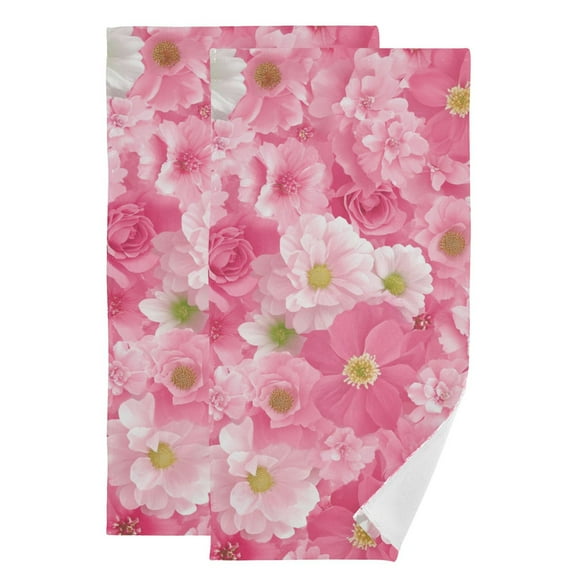 Pink Floral Cluster Hand Towel Absorbent Bath Towels for Bathroom Sports Gym(28.3" X 14.4") Set of 2