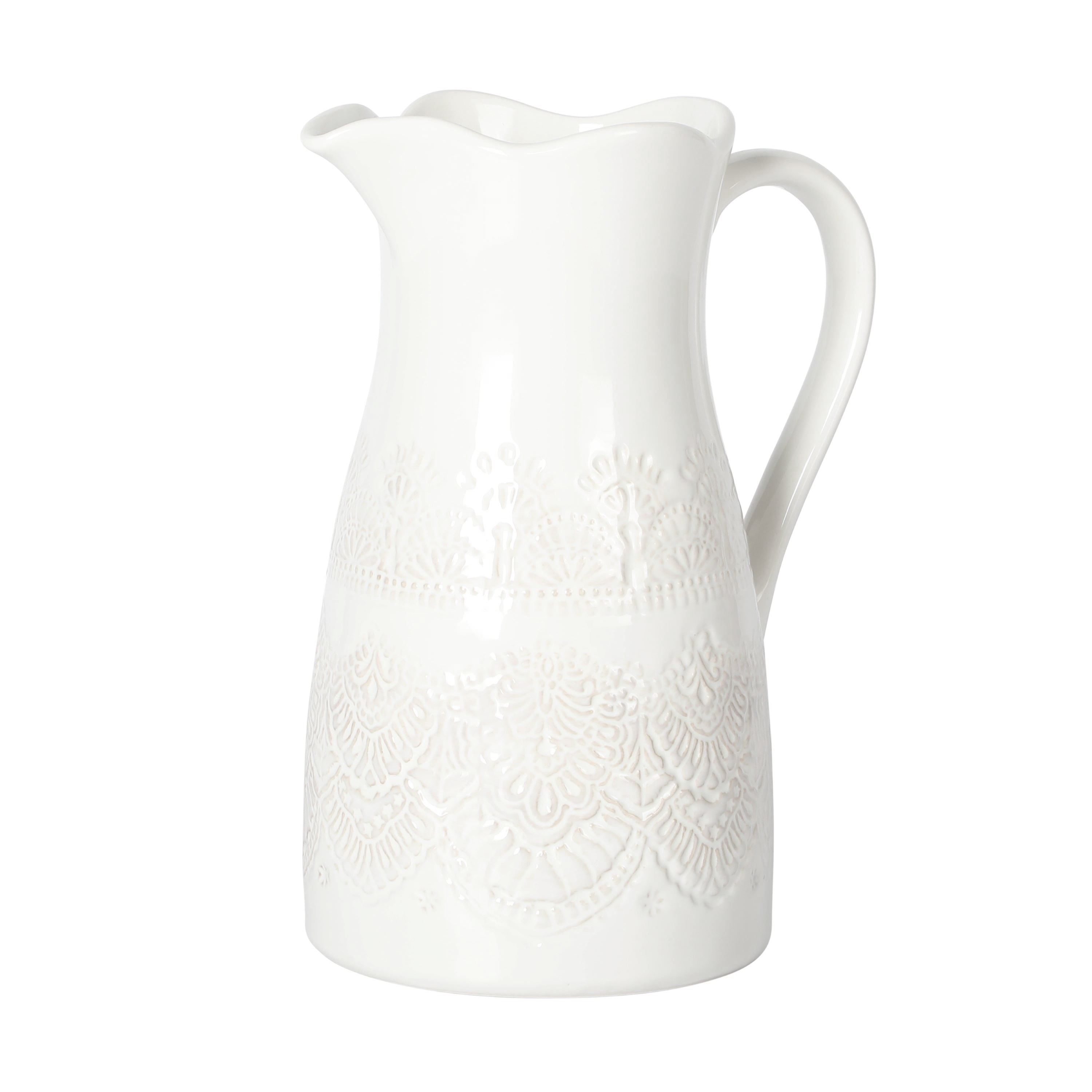 The Pioneer Woman Vintage Lace Linen 9-inch Ceramic Pitcher